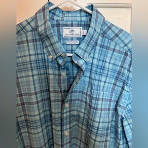 Southern Tide Intercoastal Blue and Red Plaid Shirt